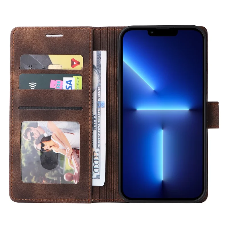 007 Series For iPhone 15 Pro Max Stand Shell Flip Wallet Anti-Scratch PU Leather Case Skin-touch Phone Cover - Brown