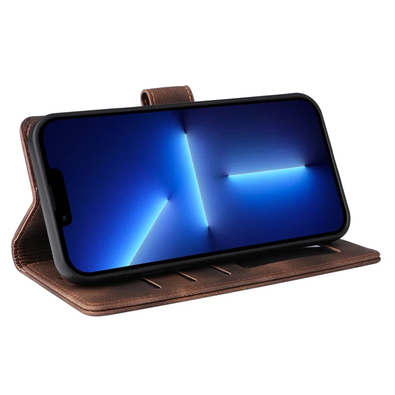 007 Series For iPhone 15 Pro Max Stand Shell Flip Wallet Anti-Scratch PU Leather Case Skin-touch Phone Cover - Brown