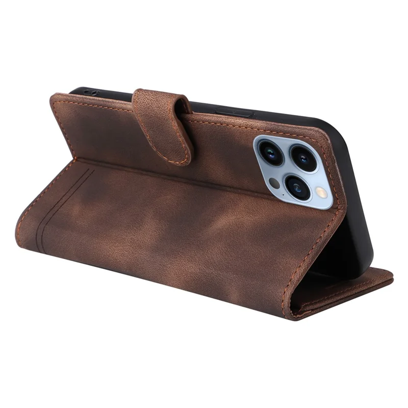 007 Series For iPhone 15 Pro Max Stand Shell Flip Wallet Anti-Scratch PU Leather Case Skin-touch Phone Cover - Brown