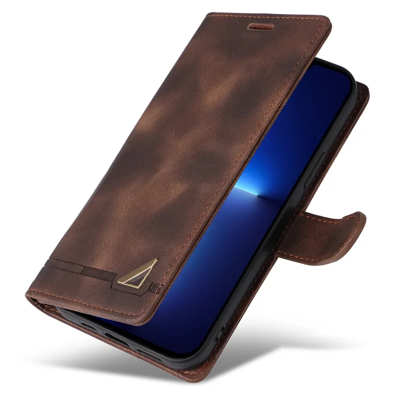 007 Series For iPhone 15 Pro Max Stand Shell Flip Wallet Anti-Scratch PU Leather Case Skin-touch Phone Cover - Brown