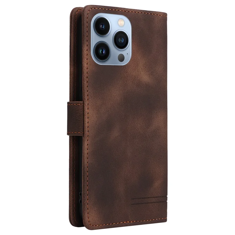 007 Series For iPhone 15 Pro Max Stand Shell Flip Wallet Anti-Scratch PU Leather Case Skin-touch Phone Cover - Brown