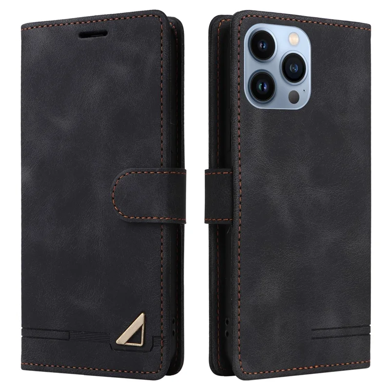 007 Series For iPhone 15 Pro Anti-Scratch PU Leather Stand Shell Flip Wallet Skin-touch Phone Case Cover - Black