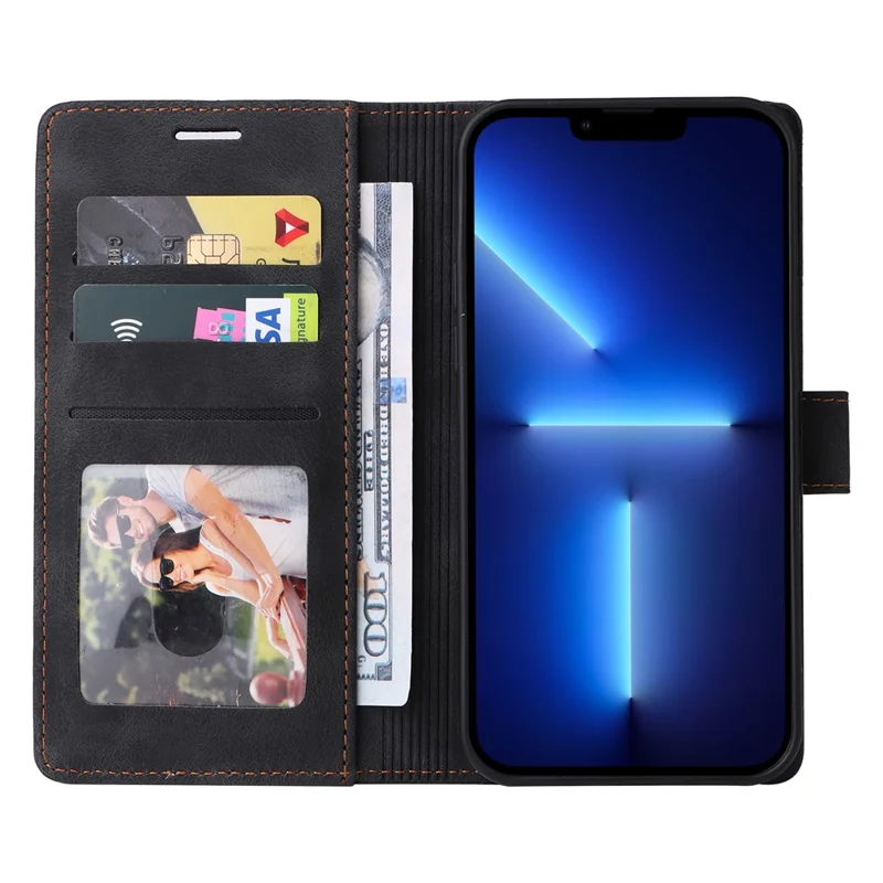007 Series For iPhone 15 Pro Anti-Scratch PU Leather Stand Shell Flip Wallet Skin-touch Phone Case Cover - Black