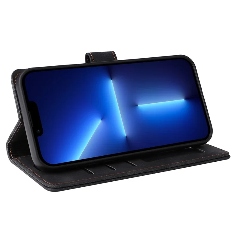 007 Series For iPhone 15 Pro Anti-Scratch PU Leather Stand Shell Flip Wallet Skin-touch Phone Case Cover - Black