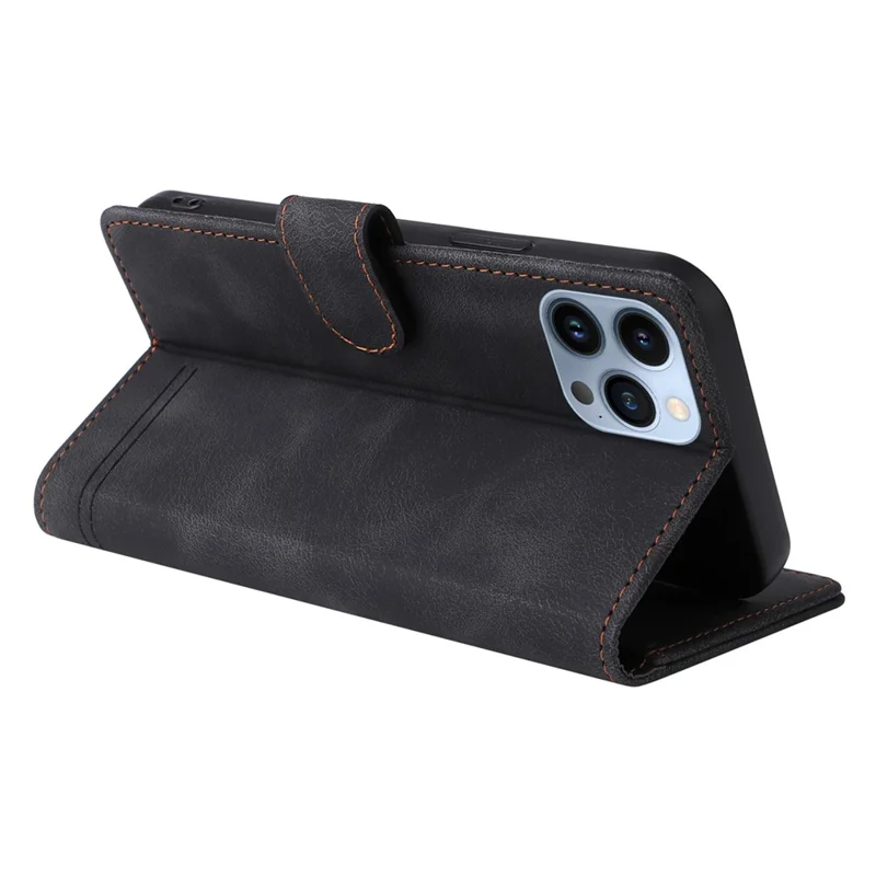 007 Series For iPhone 15 Pro Anti-Scratch PU Leather Stand Shell Flip Wallet Skin-touch Phone Case Cover - Black
