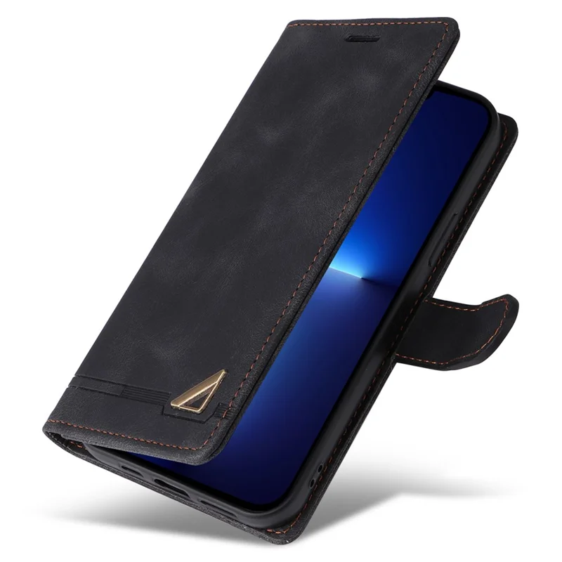 007 Series For iPhone 15 Pro Anti-Scratch PU Leather Stand Shell Flip Wallet Skin-touch Phone Case Cover - Black