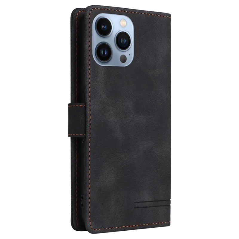 007 Series For iPhone 15 Pro Anti-Scratch PU Leather Stand Shell Flip Wallet Skin-touch Phone Case Cover - Black
