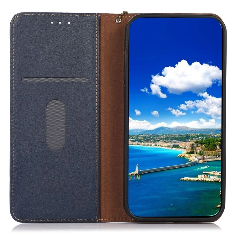 KHAZNEH For Nothing Phone (2) Carteira Bloqueadora de RFID Caso de Couro Genuíno de Vaca Textura Nappa Stand Phone Cover - Azul