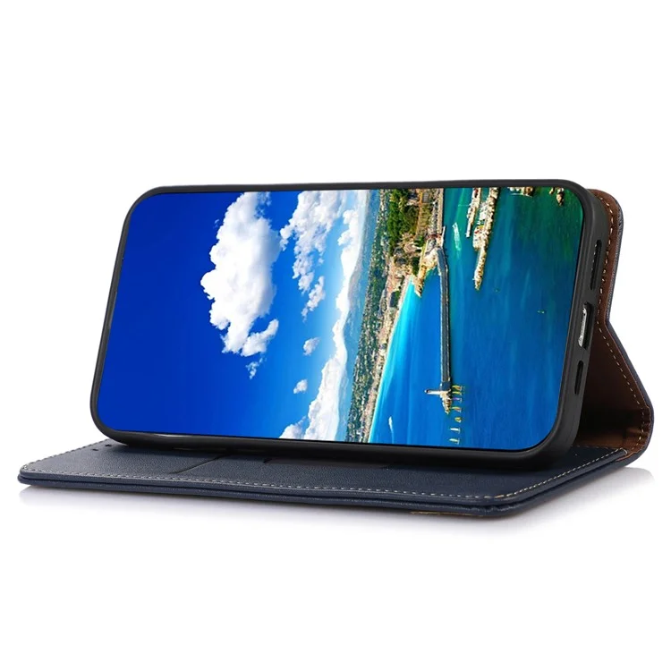KHAZNEH For Nothing Phone (2) Carteira Bloqueadora de RFID Caso de Couro Genuíno de Vaca Textura Nappa Stand Phone Cover - Azul