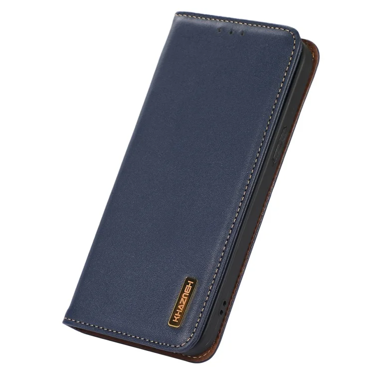 KHAZNEH For Nothing Phone (2) Carteira Bloqueadora de RFID Caso de Couro Genuíno de Vaca Textura Nappa Stand Phone Cover - Azul