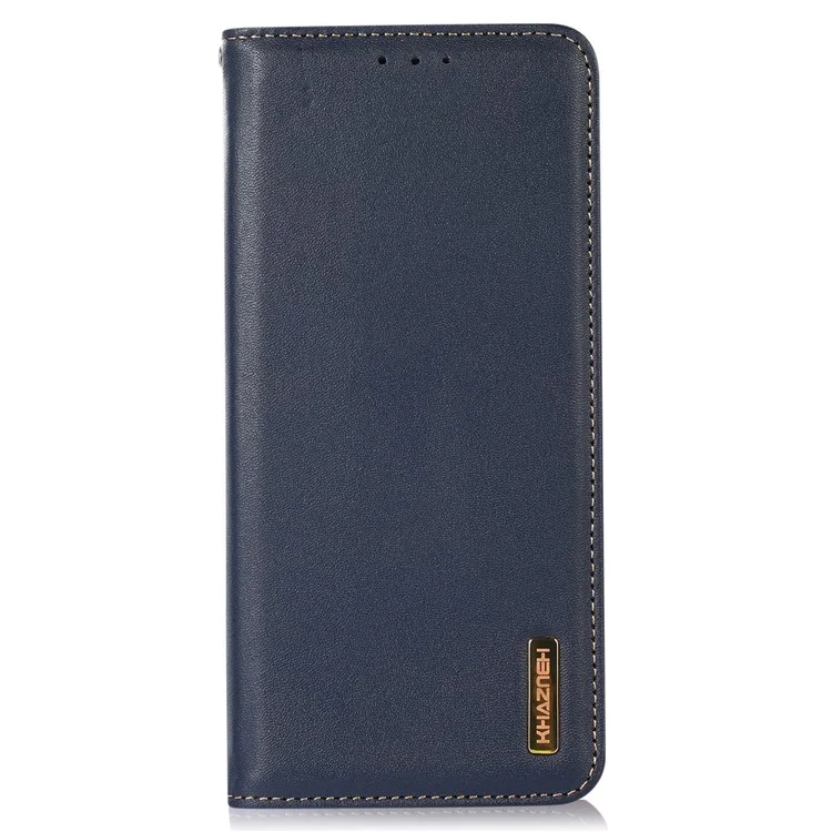 KHAZNEH For Nothing Phone (2) Carteira Bloqueadora de RFID Caso de Couro Genuíno de Vaca Textura Nappa Stand Phone Cover - Azul
