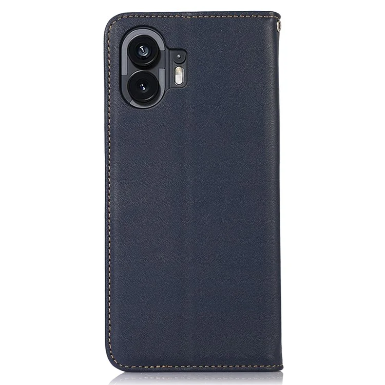 KHAZNEH For Nothing Phone (2) Carteira Bloqueadora de RFID Caso de Couro Genuíno de Vaca Textura Nappa Stand Phone Cover - Azul