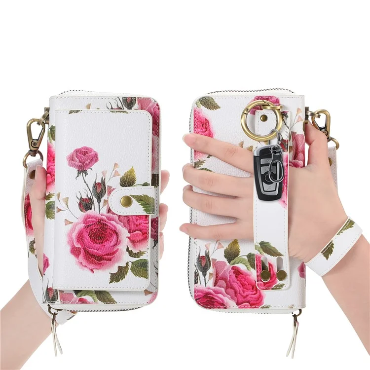 POLA Style 003 TPU+PU Phone Case for iPhone 15 Plus Shockproof Cover Detachable 2-in-1 Wallet Phone Case with Strap - Pink