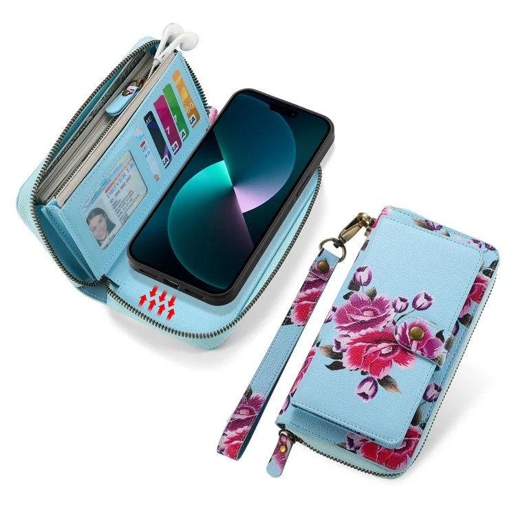 POLA Style 003 TPU+PU Phone Case for iPhone 15 Plus Shockproof Cover Detachable 2-in-1 Wallet Phone Case with Strap - Blue
