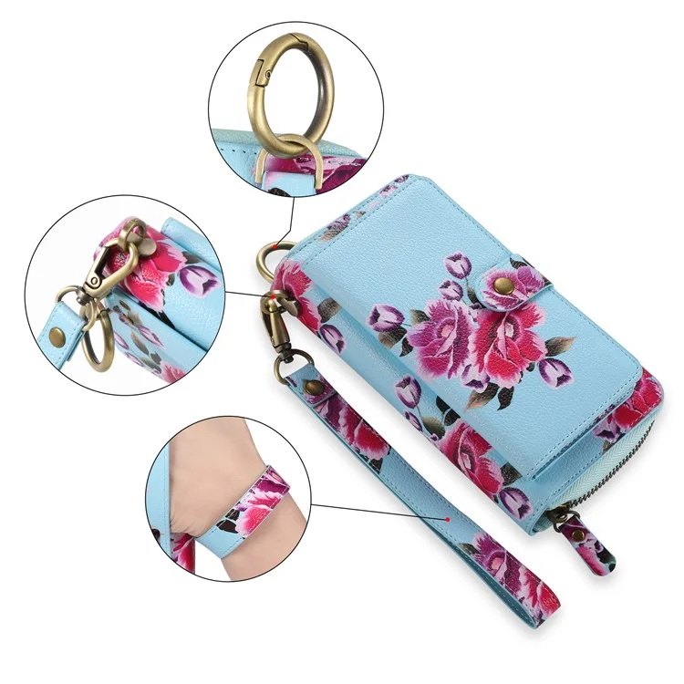 POLA Style 003 TPU+PU Phone Case for iPhone 15 Plus Shockproof Cover Detachable 2-in-1 Wallet Phone Case with Strap - Blue
