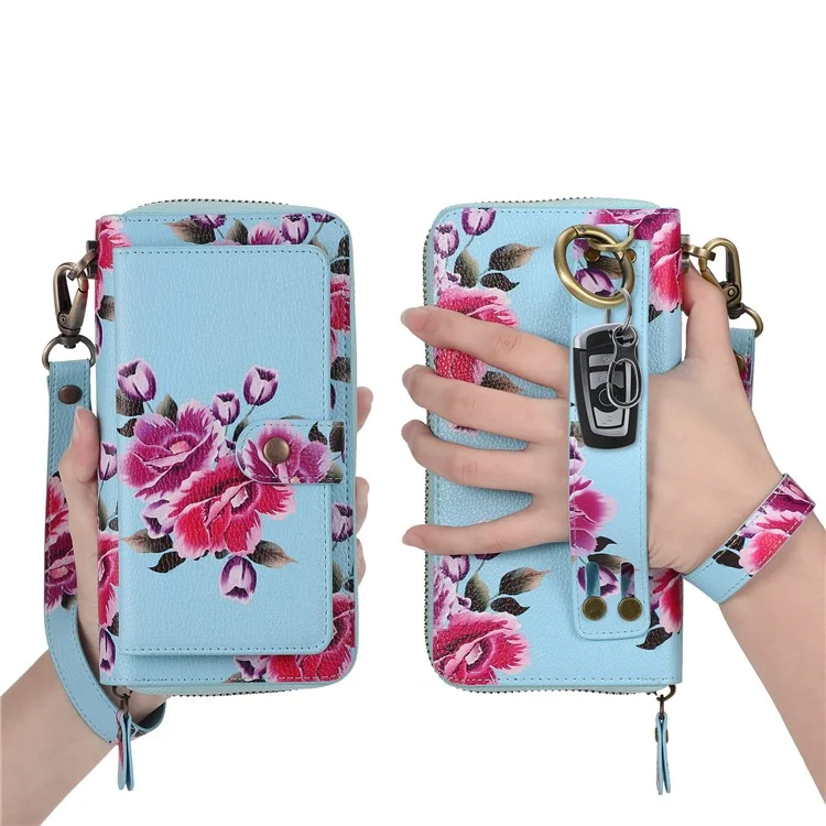 POLA Style 003 TPU+PU Phone Case for iPhone 15 Plus Shockproof Cover Detachable 2-in-1 Wallet Phone Case with Strap - Blue