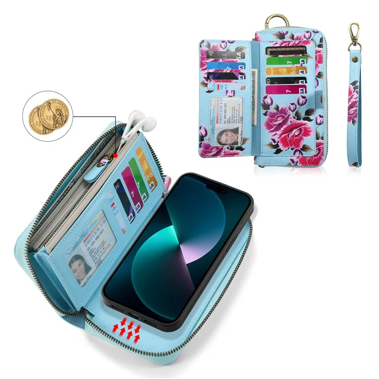 POLA Style 003 TPU+PU Phone Case for iPhone 15 Plus Shockproof Cover Detachable 2-in-1 Wallet Phone Case with Strap - Blue