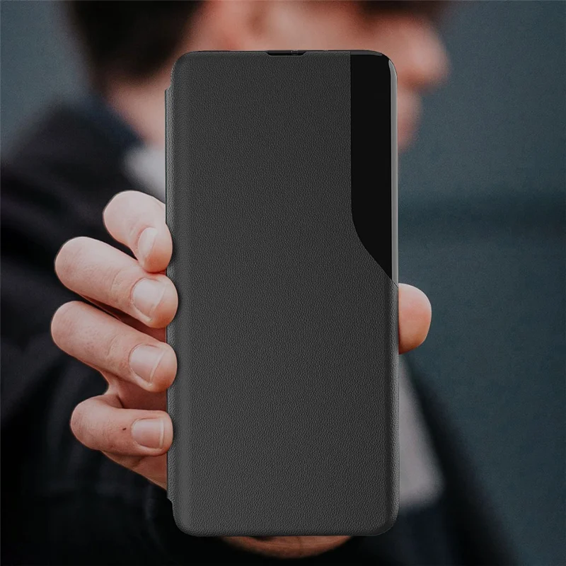 Flip Stand PU Leather Phone Case per iPhone 15 Pro View Window Full Protection Phone Cover - Nero