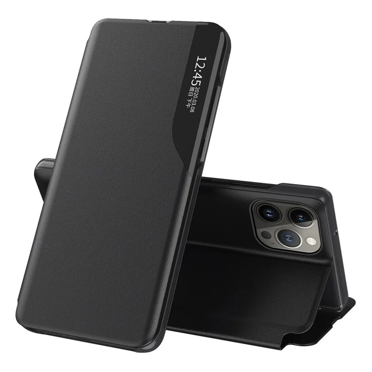 For iPhone 15 Pro Max Phone Case Folio Flip PU Leather Stand Cover - Black