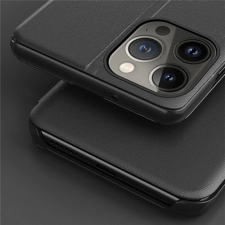 For iPhone 15 Pro Max Phone Case Folio Flip PU Leather Stand Cover - Black