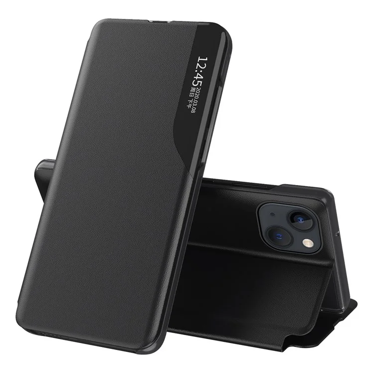 For iPhone 15 Phone Case Folio Flip PU Leather Stand Cover - Black