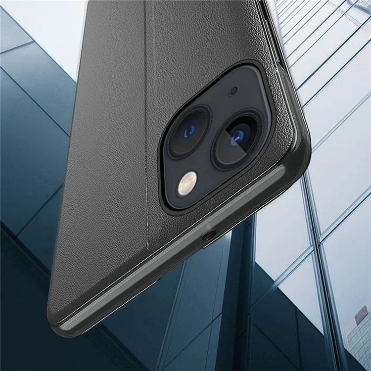 For iPhone 15 Phone Case Folio Flip PU Leather Stand Cover - Black