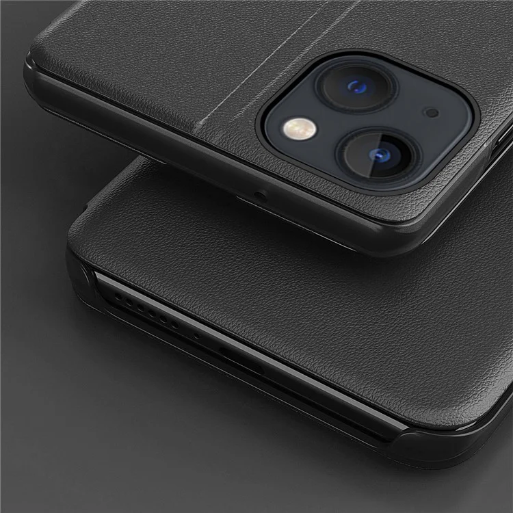 For iPhone 15 Phone Case Folio Flip PU Leather Stand Cover - Black