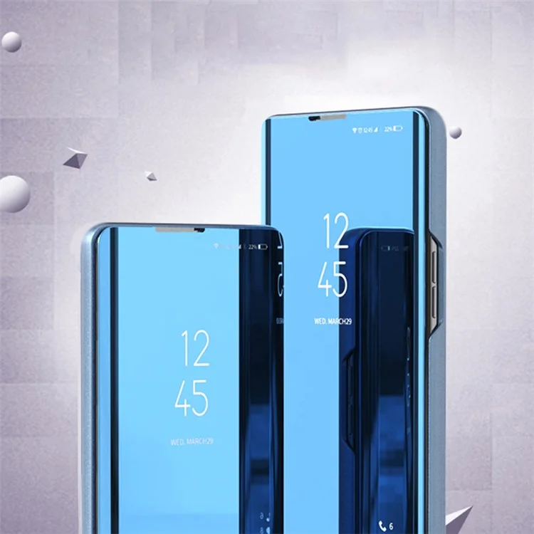 Mirror Surface View Window Cover per iPhone 15, Custodia per telefono in pelle elettrolitica - Blu