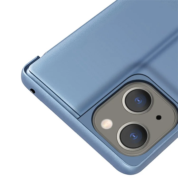 Mirror Surface View Window Cover per iPhone 15, Custodia per telefono in pelle elettrolitica - Blu
