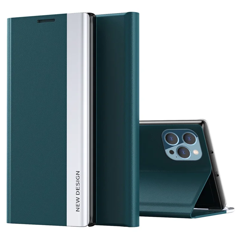For iPhone 15 Pro Max PU Leather Electroplated Cover Anti-drop Stand Phone Case - Green