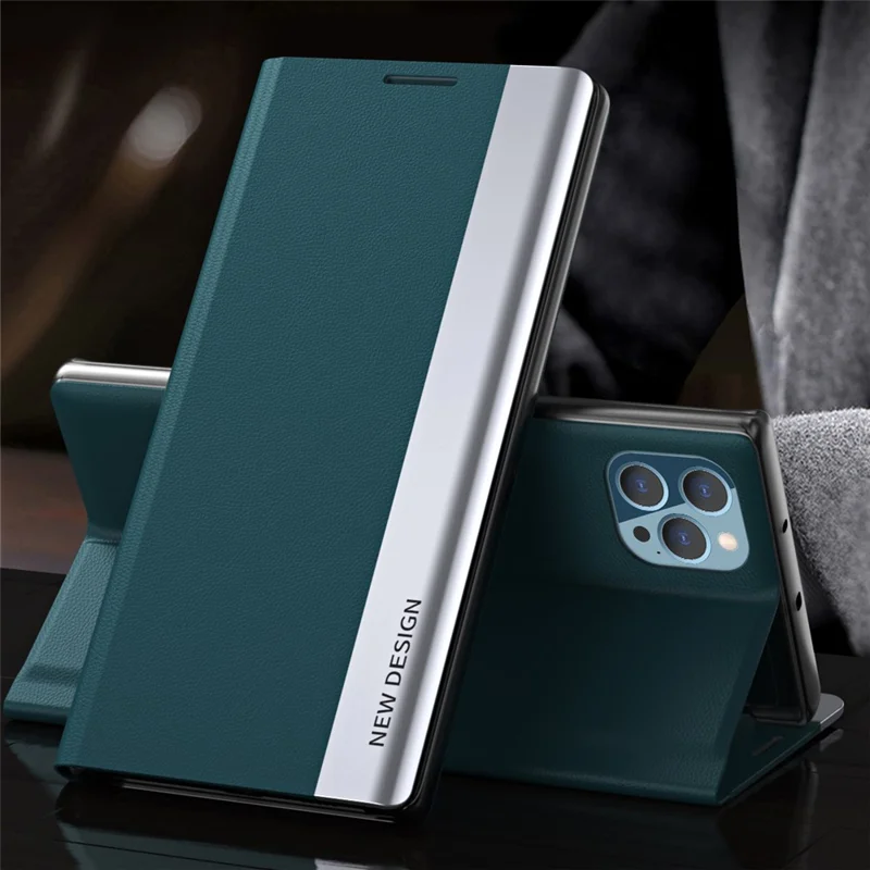 For iPhone 15 Pro Max PU Leather Electroplated Cover Anti-drop Stand Phone Case - Green