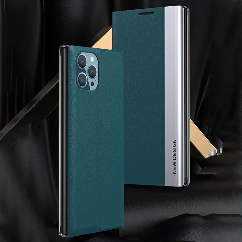 For iPhone 15 Pro Max PU Leather Electroplated Cover Anti-drop Stand Phone Case - Sapphire