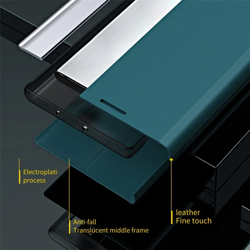 For iPhone 15 Pro Max PU Leather Electroplated Cover Anti-drop Stand Phone Case - Sapphire