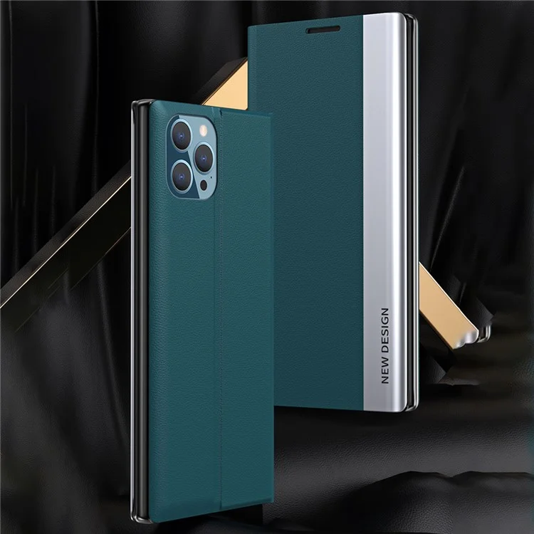 For iPhone 15 Pro PU Leather Flip Stand Phone Cover Electroplated Protective Case - Green