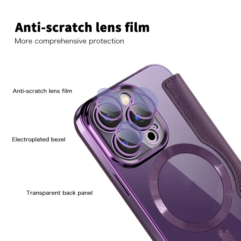 For iPhone 15 Pro RFID Blocking Card Holder Phone Cover Electroplating Leather Case Compatible with MagSafe - Blackish Green