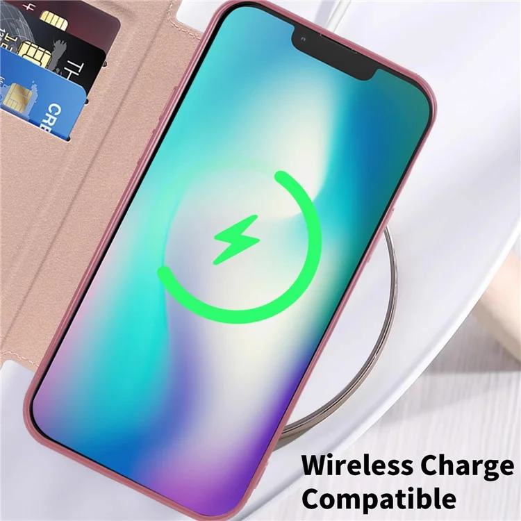 Capa Magnética Compatível com MagSafe para iPhone 15, Suporte para Cartão de Bloqueio RFID de Couro PU com Revestimento Eletrolítico - Rosa