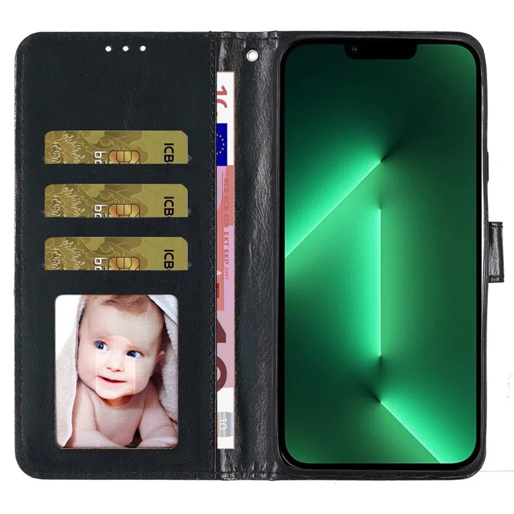 Per iPhone 15 Plus Glittery PU Leather Wallet Case Stand Anti-scratch Phone Cover - Black