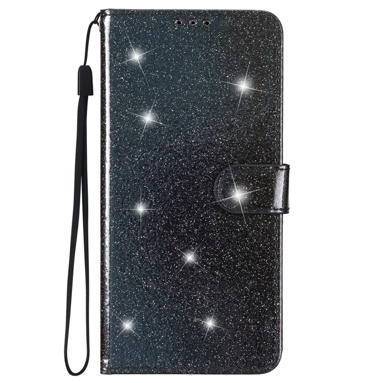 Per iPhone 15 Plus Glittery PU Leather Wallet Case Stand Anti-scratch Phone Cover - Black