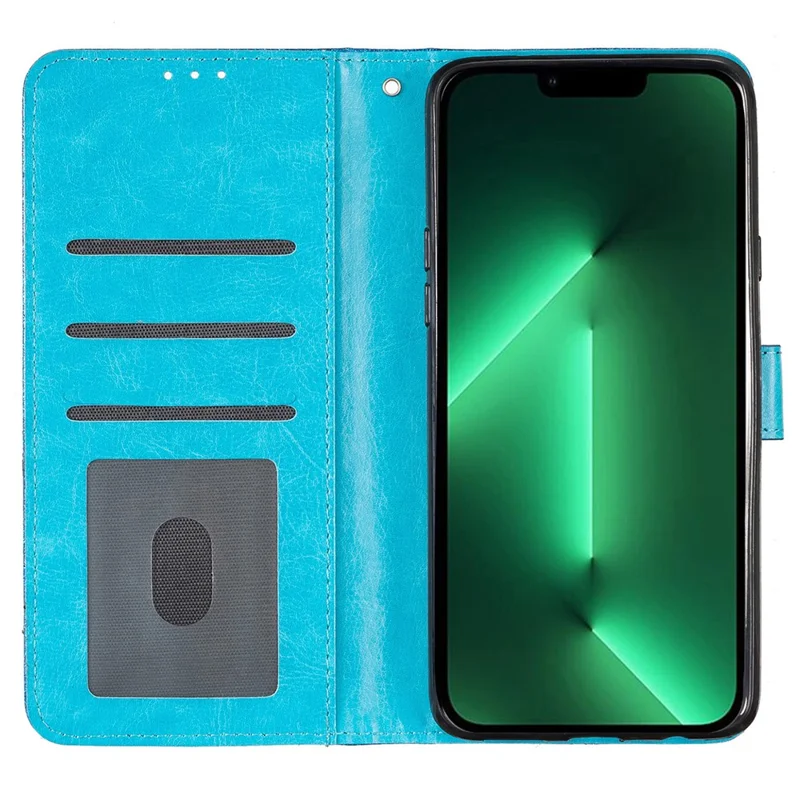Glittery PU Leather Protective Phone Case for iPhone 15 , Wallet Stand Cell Phone Cover - Blue