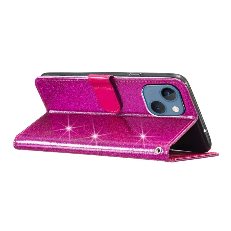 Glittery PU Leather Protective Phone Case for iPhone 15 , Wallet Stand Cell Phone Cover - Rose