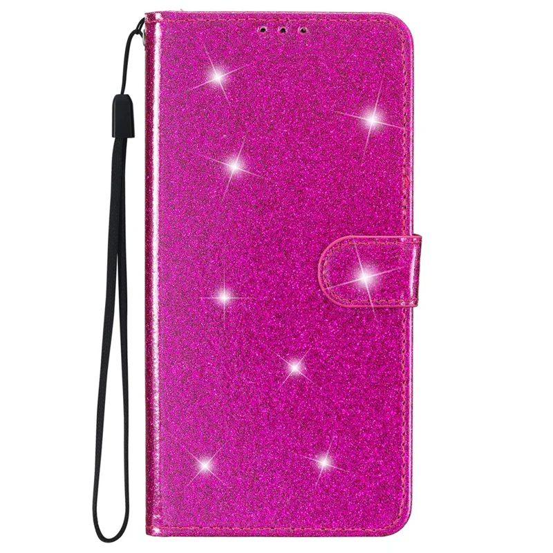 Glittery PU Leather Protective Phone Case for iPhone 15 , Wallet Stand Cell Phone Cover - Rose