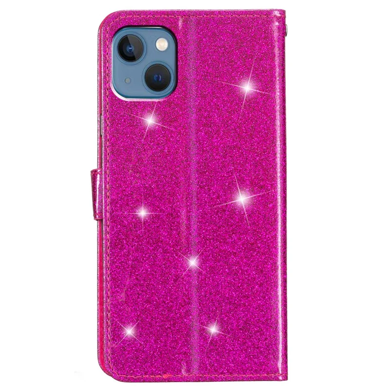 Glittery PU Leather Protective Phone Case for iPhone 15 , Wallet Stand Cell Phone Cover - Rose