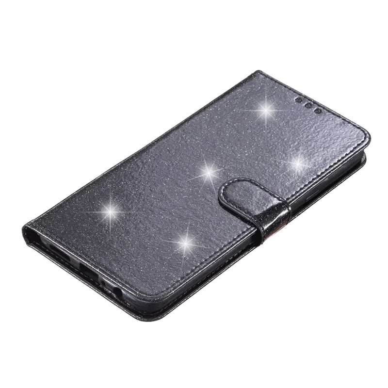 For iPhone 15 Pro Glittery Phone Leather Case Anti-drop Stand Wallet Phone Cover - Black
