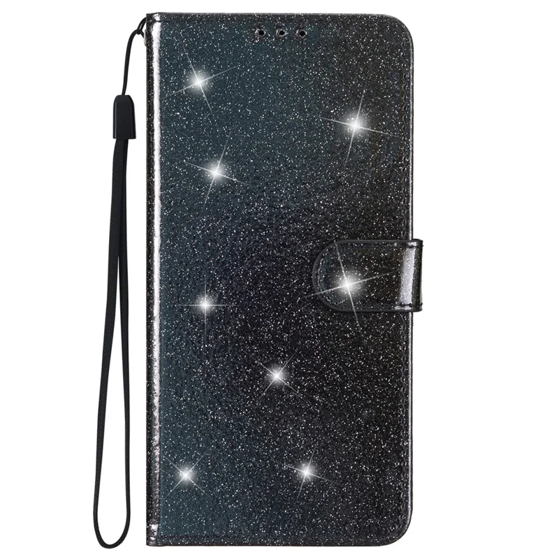 For iPhone 15 Pro Glittery Phone Leather Case Anti-drop Stand Wallet Phone Cover - Black