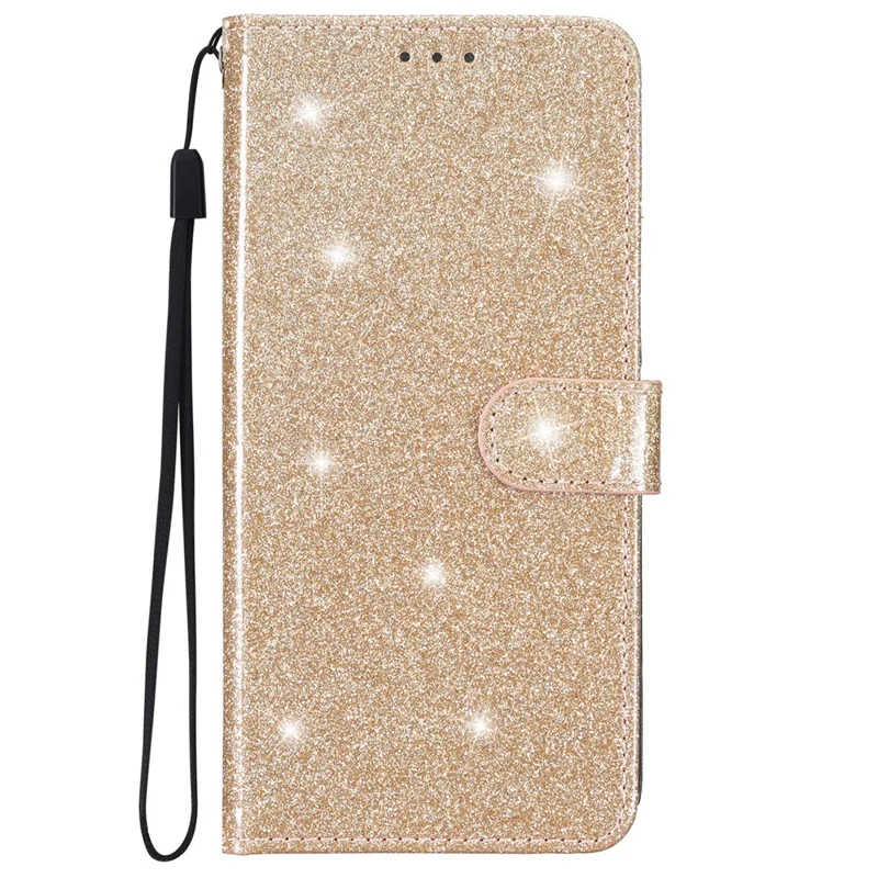 Для iPhone 15 Pro Max Glittery Phone Case PU Leather Wallet Stand Full Protection Cover - Gold