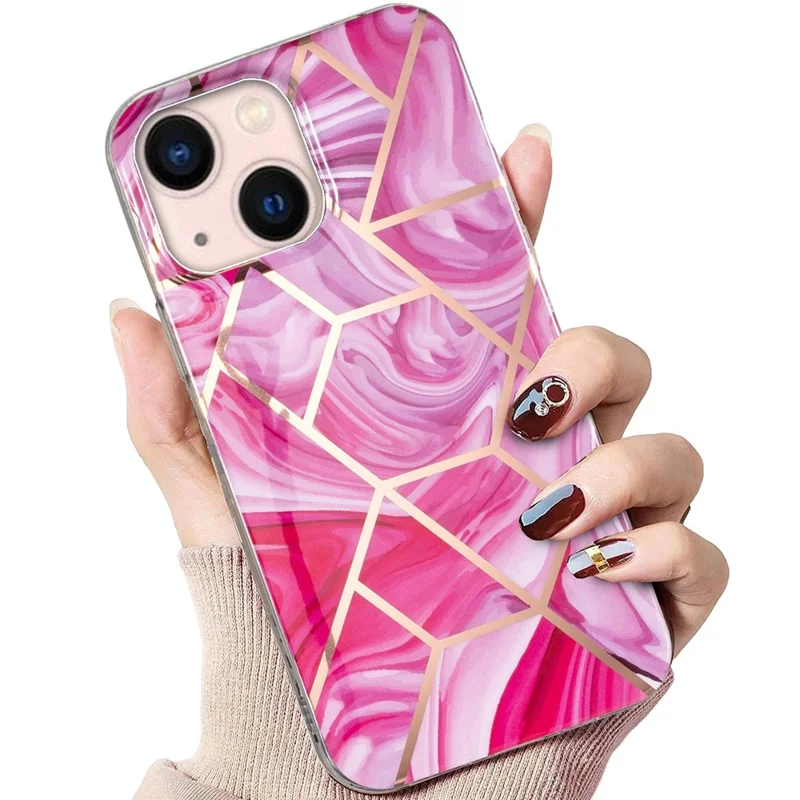 Für iPhone 15 Plus Electroplating Phone Case IMD Muster TPU Phone Back Cover - Marmor / Roter Rhombus