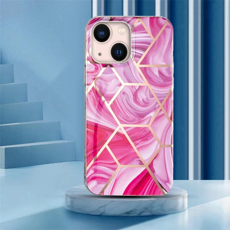 Für iPhone 15 Plus Electroplating Phone Case IMD Muster TPU Phone Back Cover - Marmor / Roter Rhombus