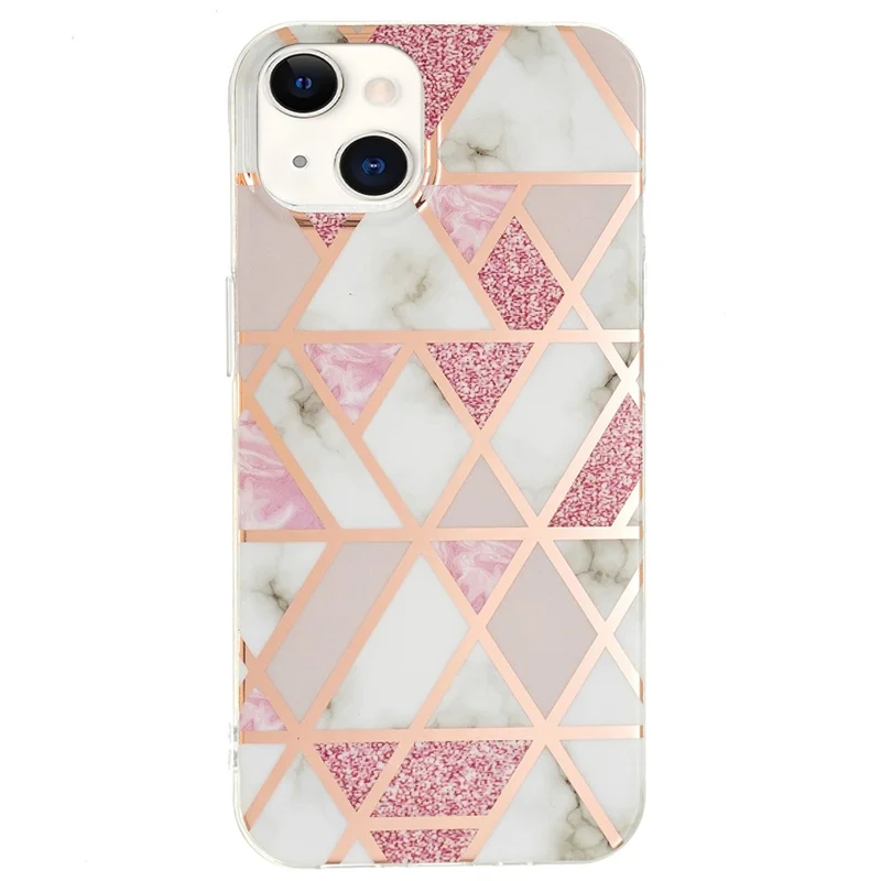 IMD Pattern Electroplating TPU Phone Case for iPhone 15 , Anti-scratch Mobile Phone Cover - Electroplated Pink Marble