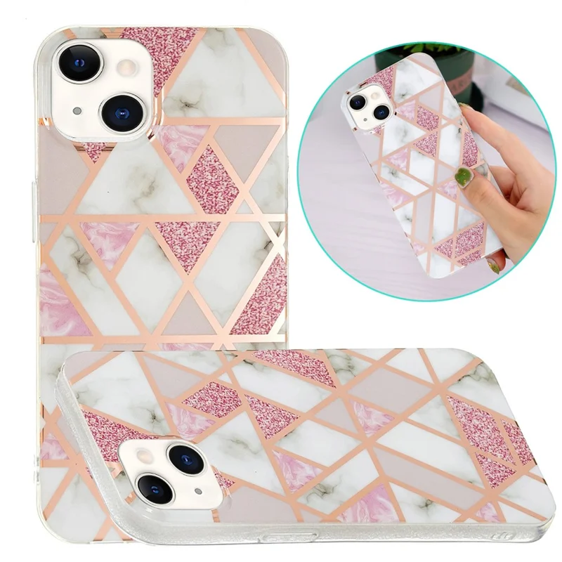IMD Pattern Electroplating TPU Phone Case for iPhone 15 , Anti-scratch Mobile Phone Cover - Electroplated Pink Marble