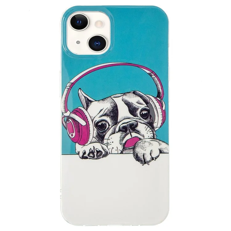 Noctilucent Luminous Pattern Phone Case for iPhone 15 , IMD Soft TPU Anti-scratch Phone Cover - Headphone Dog